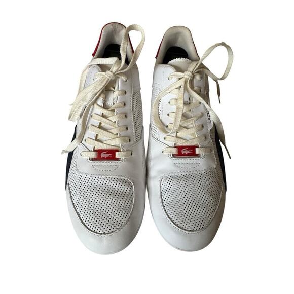 LACOSTE Mens Hapona Leather and Synthetic Tennis Shoes White/Navy/Red Size 9 - Picture 2 of 10